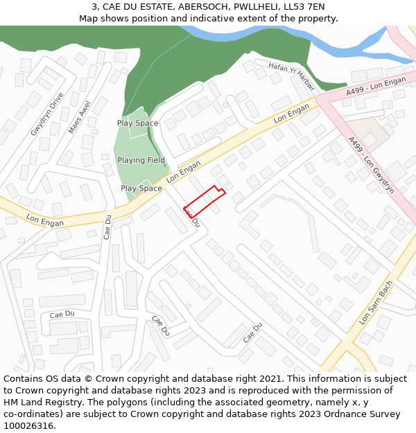 3, CAE DU ESTATE, ABERSOCH, PWLLHELI, LL53 7EN: Location map and indicative extent of plot