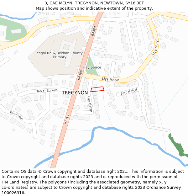 3, CAE MELYN, TREGYNON, NEWTOWN, SY16 3EF: Location map and indicative extent of plot