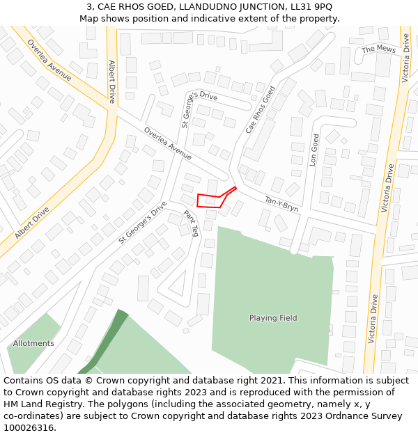 3, CAE RHOS GOED, LLANDUDNO JUNCTION, LL31 9PQ: Location map and indicative extent of plot