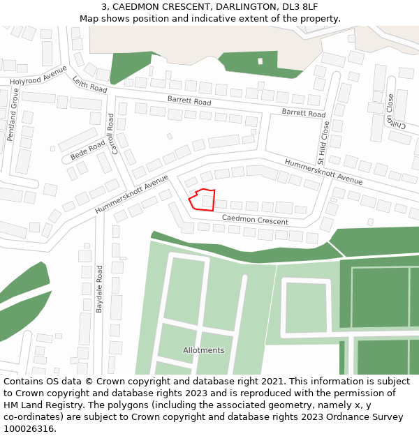 3, CAEDMON CRESCENT, DARLINGTON, DL3 8LF: Location map and indicative extent of plot