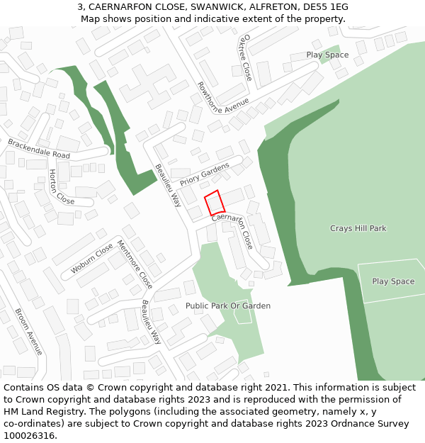 3, CAERNARFON CLOSE, SWANWICK, ALFRETON, DE55 1EG: Location map and indicative extent of plot