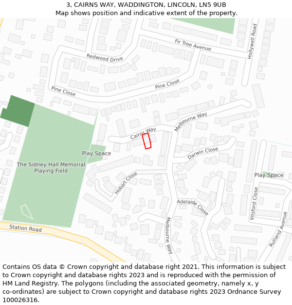 3, CAIRNS WAY, WADDINGTON, LINCOLN, LN5 9UB: Location map and indicative extent of plot