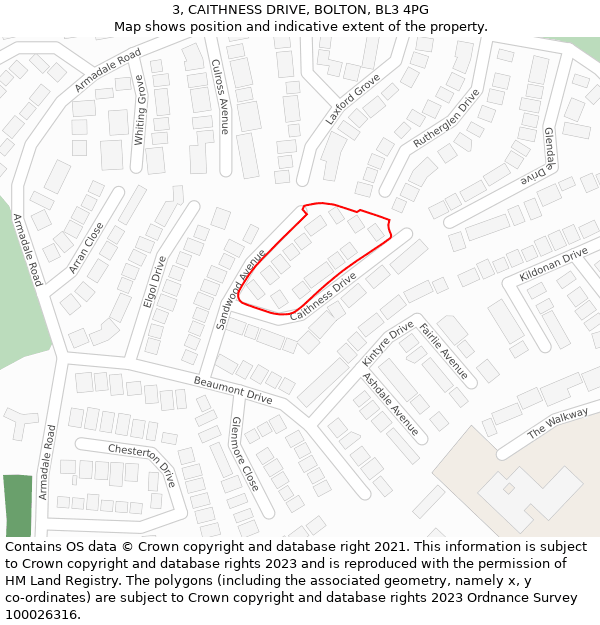 3, CAITHNESS DRIVE, BOLTON, BL3 4PG: Location map and indicative extent of plot