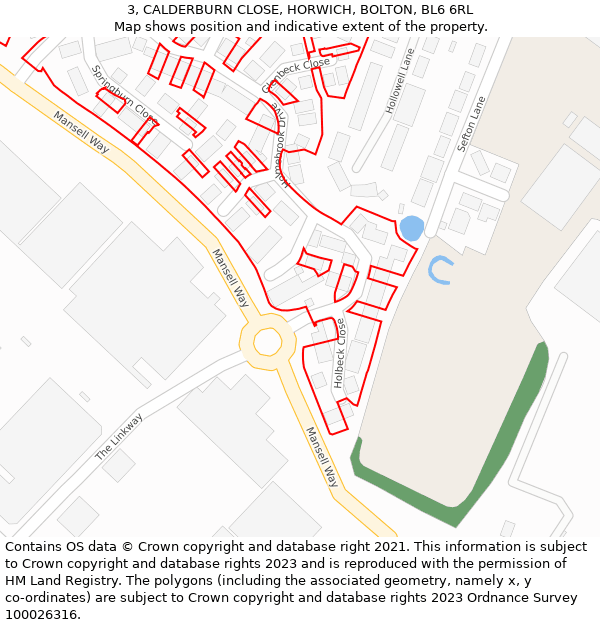 3, CALDERBURN CLOSE, HORWICH, BOLTON, BL6 6RL: Location map and indicative extent of plot