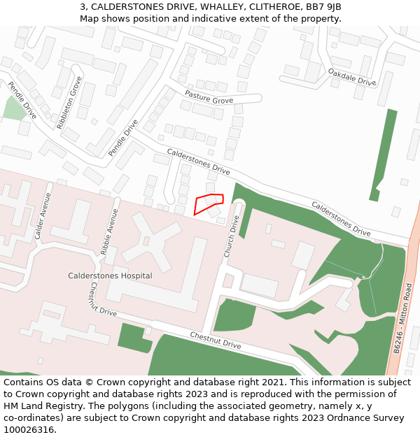 3, CALDERSTONES DRIVE, WHALLEY, CLITHEROE, BB7 9JB: Location map and indicative extent of plot