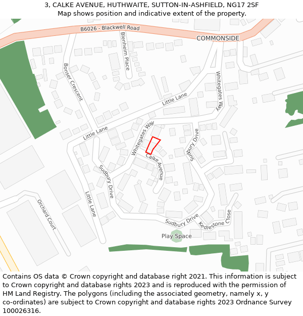 3, CALKE AVENUE, HUTHWAITE, SUTTON-IN-ASHFIELD, NG17 2SF: Location map and indicative extent of plot