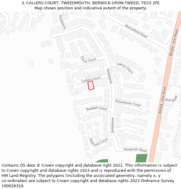 3, CALLERS COURT, TWEEDMOUTH, BERWICK-UPON-TWEED, TD15 2FE: Location map and indicative extent of plot