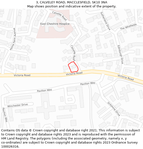 3, CALVELEY ROAD, MACCLESFIELD, SK10 3NA: Location map and indicative extent of plot