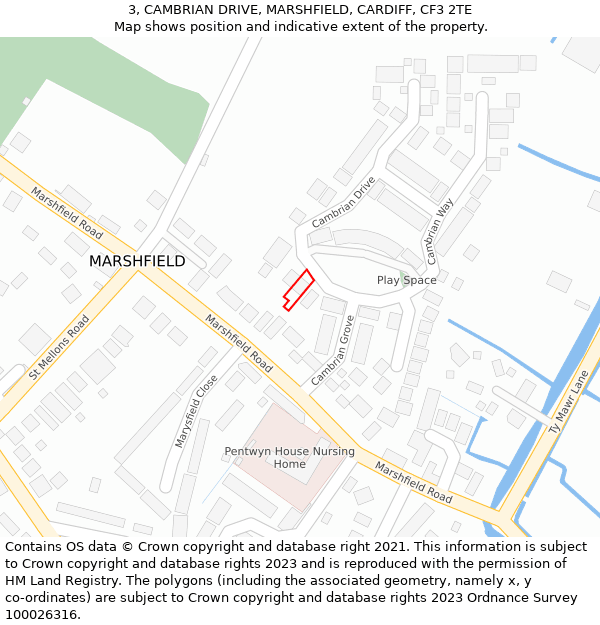 3, CAMBRIAN DRIVE, MARSHFIELD, CARDIFF, CF3 2TE: Location map and indicative extent of plot