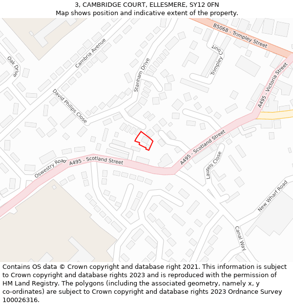 3, CAMBRIDGE COURT, ELLESMERE, SY12 0FN: Location map and indicative extent of plot