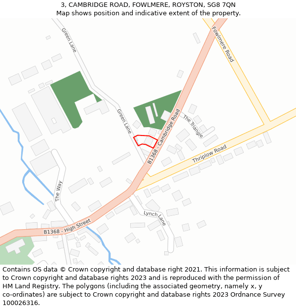 3, CAMBRIDGE ROAD, FOWLMERE, ROYSTON, SG8 7QN: Location map and indicative extent of plot