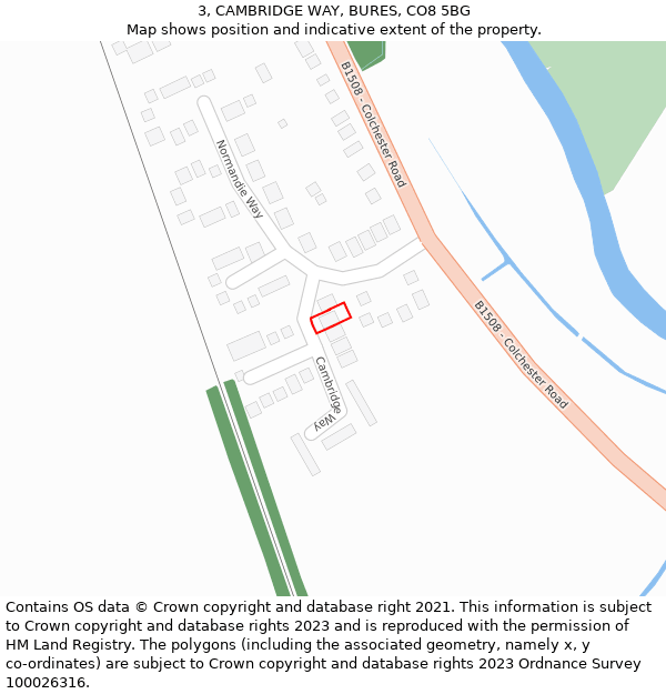 3, CAMBRIDGE WAY, BURES, CO8 5BG: Location map and indicative extent of plot