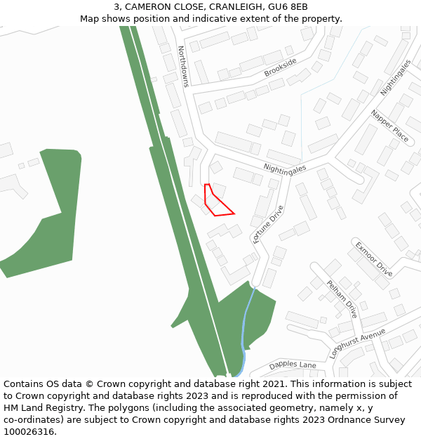 3, CAMERON CLOSE, CRANLEIGH, GU6 8EB: Location map and indicative extent of plot