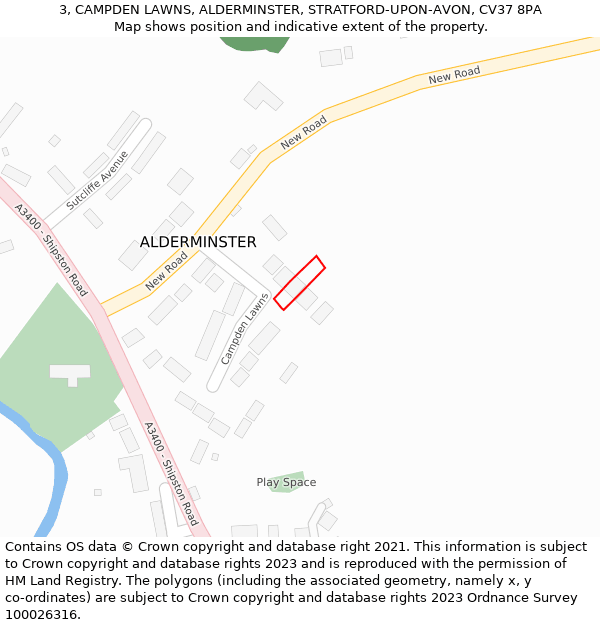 3, CAMPDEN LAWNS, ALDERMINSTER, STRATFORD-UPON-AVON, CV37 8PA: Location map and indicative extent of plot