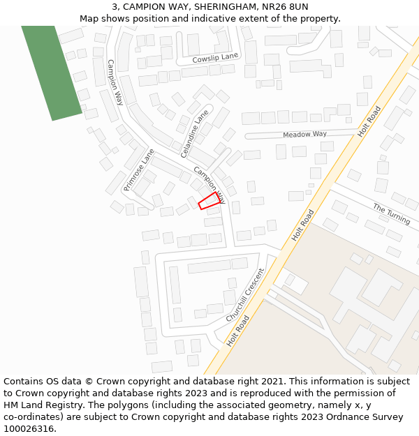 3, CAMPION WAY, SHERINGHAM, NR26 8UN: Location map and indicative extent of plot