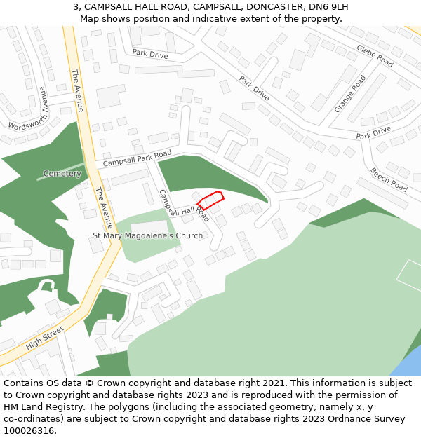 3, CAMPSALL HALL ROAD, CAMPSALL, DONCASTER, DN6 9LH: Location map and indicative extent of plot