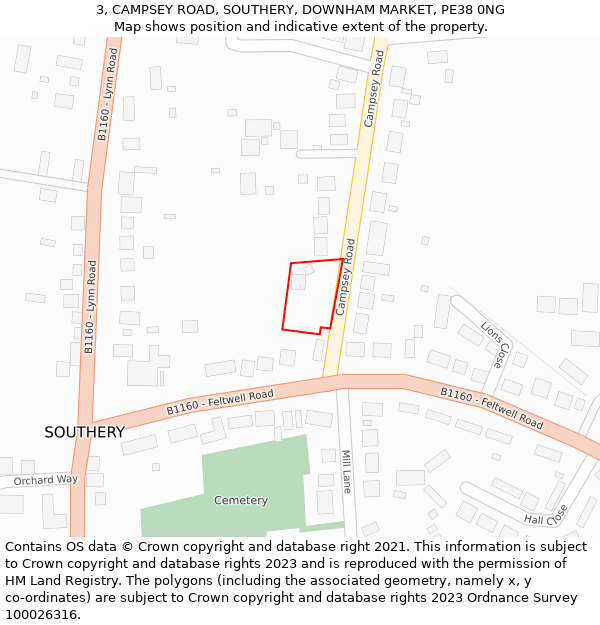 3, CAMPSEY ROAD, SOUTHERY, DOWNHAM MARKET, PE38 0NG: Location map and indicative extent of plot