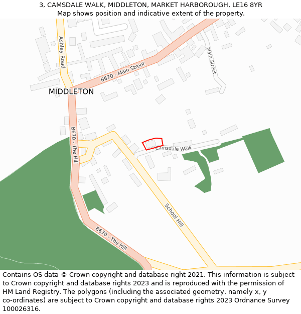 3, CAMSDALE WALK, MIDDLETON, MARKET HARBOROUGH, LE16 8YR: Location map and indicative extent of plot