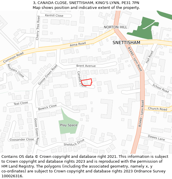 3, CANADA CLOSE, SNETTISHAM, KING'S LYNN, PE31 7PN: Location map and indicative extent of plot