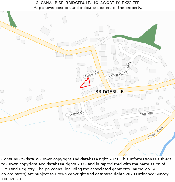 3, CANAL RISE, BRIDGERULE, HOLSWORTHY, EX22 7FF: Location map and indicative extent of plot