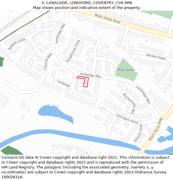 3, CANALSIDE, LONGFORD, COVENTRY, CV6 6RB: Location map and indicative extent of plot