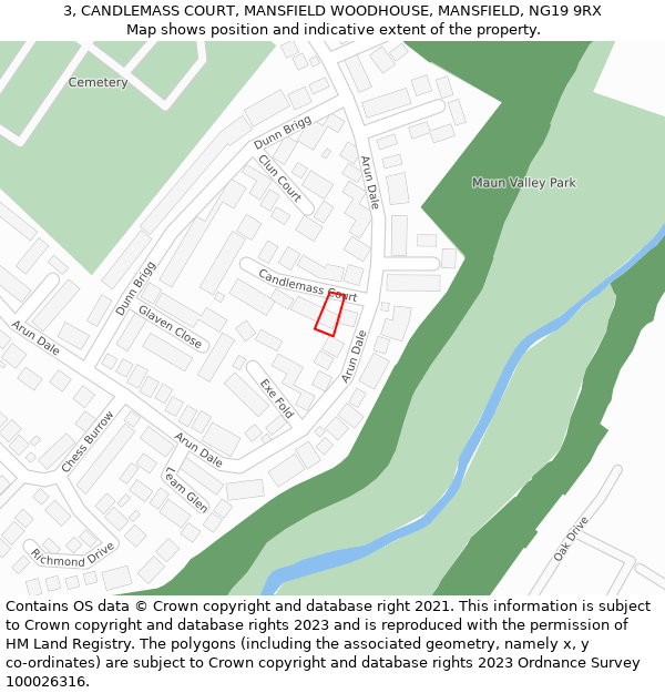 3, CANDLEMASS COURT, MANSFIELD WOODHOUSE, MANSFIELD, NG19 9RX: Location map and indicative extent of plot