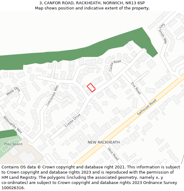 3, CANFOR ROAD, RACKHEATH, NORWICH, NR13 6SP: Location map and indicative extent of plot