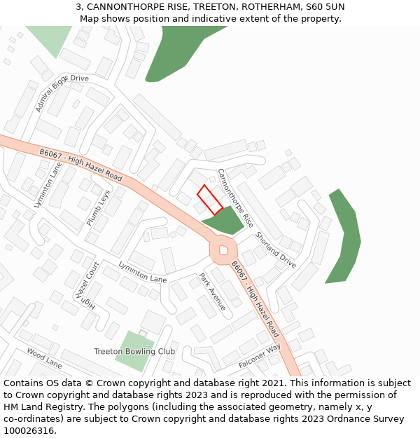 3, CANNONTHORPE RISE, TREETON, ROTHERHAM, S60 5UN: Location map and indicative extent of plot