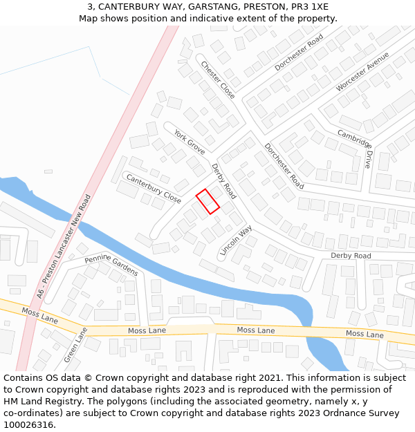 3, CANTERBURY WAY, GARSTANG, PRESTON, PR3 1XE: Location map and indicative extent of plot
