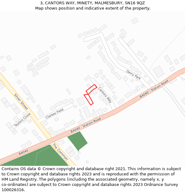 3, CANTORS WAY, MINETY, MALMESBURY, SN16 9QZ: Location map and indicative extent of plot