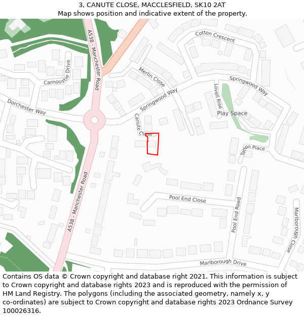 3, CANUTE CLOSE, MACCLESFIELD, SK10 2AT: Location map and indicative extent of plot
