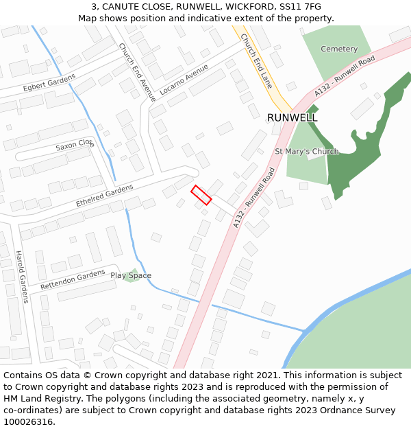 3, CANUTE CLOSE, RUNWELL, WICKFORD, SS11 7FG: Location map and indicative extent of plot