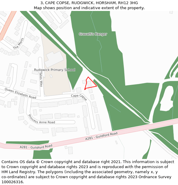 3, CAPE COPSE, RUDGWICK, HORSHAM, RH12 3HG: Location map and indicative extent of plot