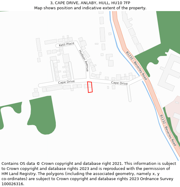 3, CAPE DRIVE, ANLABY, HULL, HU10 7FP: Location map and indicative extent of plot