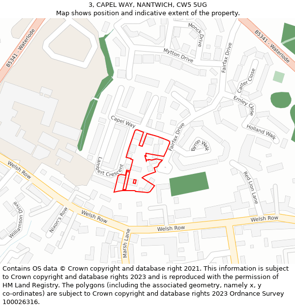 3, CAPEL WAY, NANTWICH, CW5 5UG: Location map and indicative extent of plot