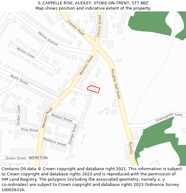 3, CAPPELLE RISE, AUDLEY, STOKE-ON-TRENT, ST7 8BZ: Location map and indicative extent of plot