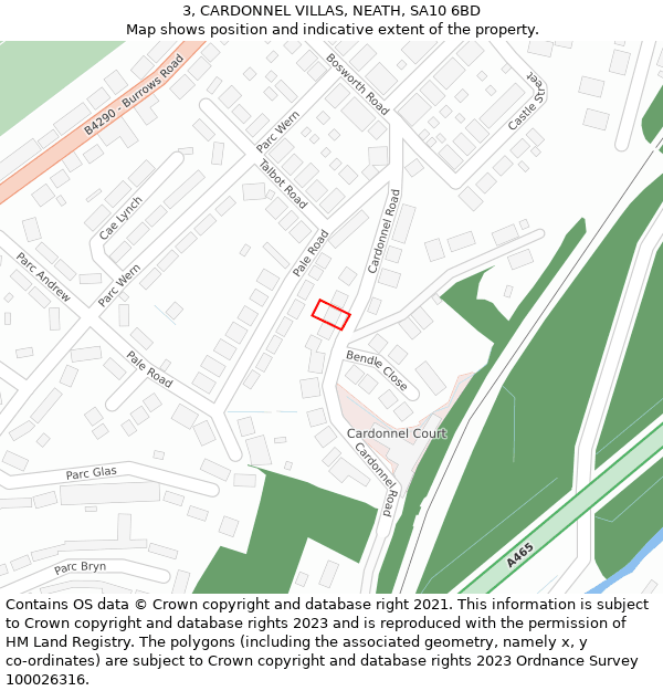 3, CARDONNEL VILLAS, NEATH, SA10 6BD: Location map and indicative extent of plot