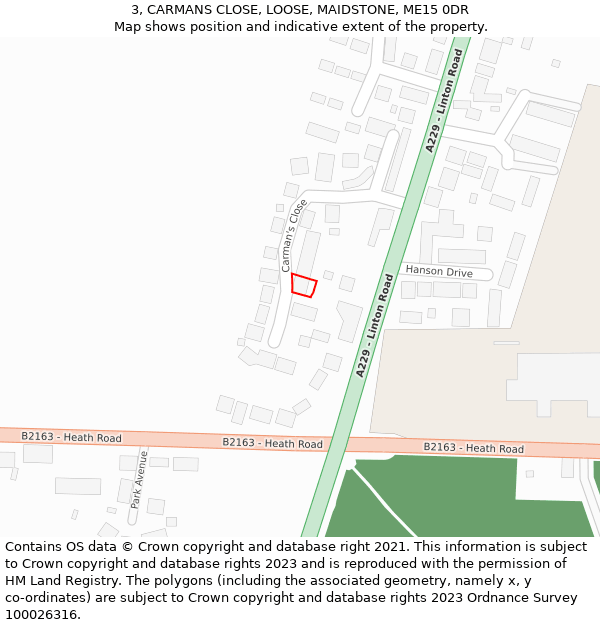 3, CARMANS CLOSE, LOOSE, MAIDSTONE, ME15 0DR: Location map and indicative extent of plot