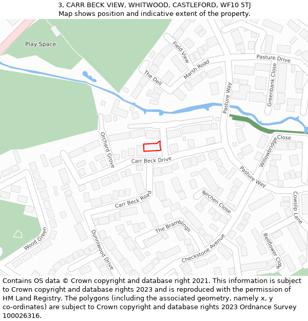 3, CARR BECK VIEW, WHITWOOD, CASTLEFORD, WF10 5TJ: Location map and indicative extent of plot