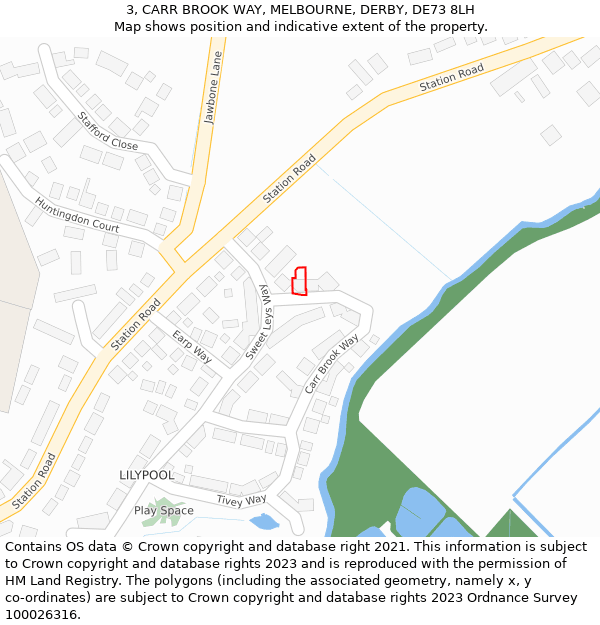 3, CARR BROOK WAY, MELBOURNE, DERBY, DE73 8LH: Location map and indicative extent of plot