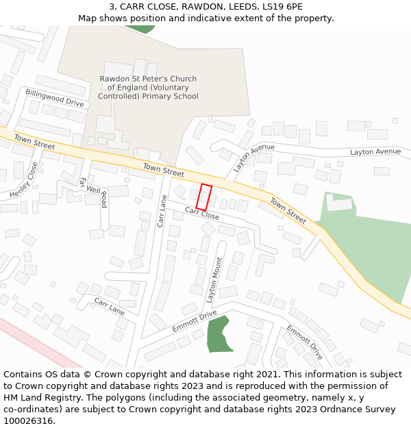 3, CARR CLOSE, RAWDON, LEEDS, LS19 6PE: Location map and indicative extent of plot