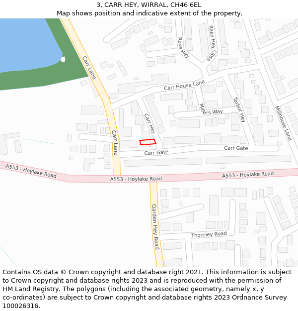 3, CARR HEY, WIRRAL, CH46 6EL: Location map and indicative extent of plot