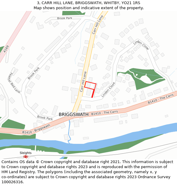 3, CARR HILL LANE, BRIGGSWATH, WHITBY, YO21 1RS: Location map and indicative extent of plot