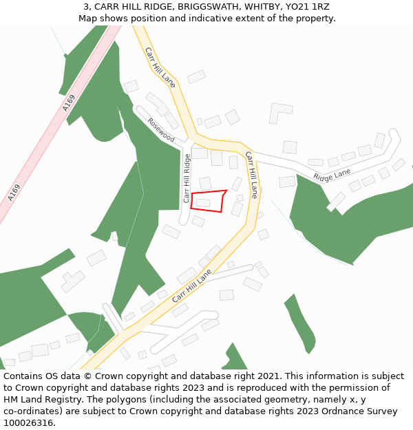 3, CARR HILL RIDGE, BRIGGSWATH, WHITBY, YO21 1RZ: Location map and indicative extent of plot