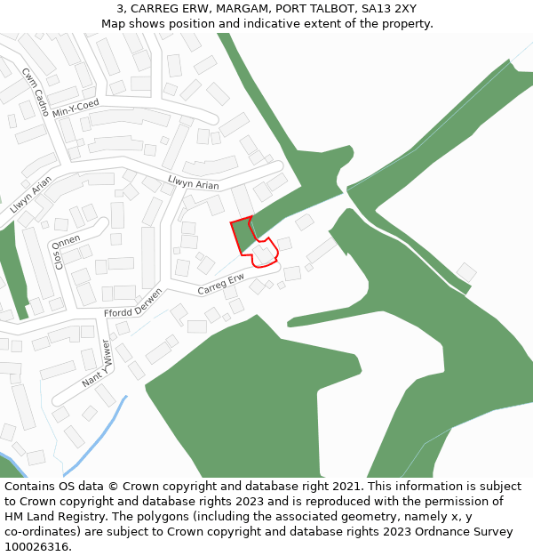 3, CARREG ERW, MARGAM, PORT TALBOT, SA13 2XY: Location map and indicative extent of plot