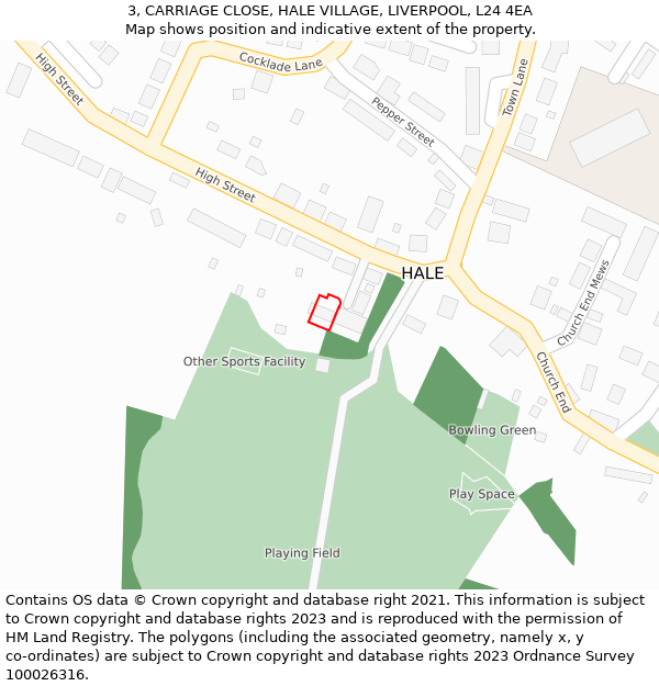 3, CARRIAGE CLOSE, HALE VILLAGE, LIVERPOOL, L24 4EA: Location map and indicative extent of plot