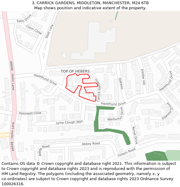 3, CARRICK GARDENS, MIDDLETON, MANCHESTER, M24 6TB: Location map and indicative extent of plot