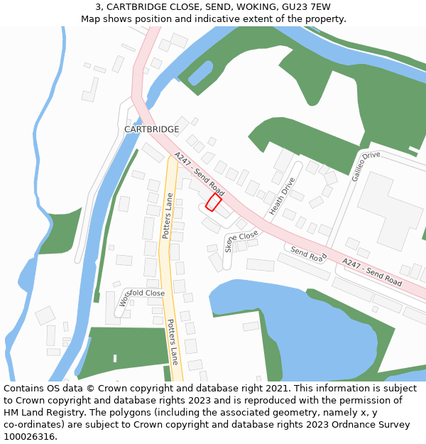 3, CARTBRIDGE CLOSE, SEND, WOKING, GU23 7EW: Location map and indicative extent of plot