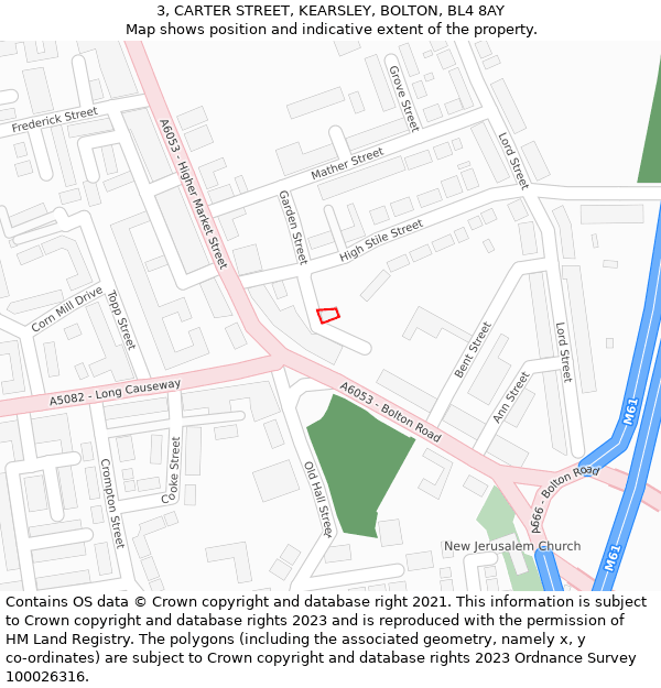3, CARTER STREET, KEARSLEY, BOLTON, BL4 8AY: Location map and indicative extent of plot