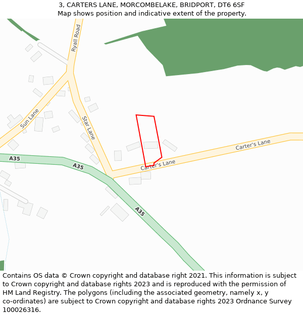 3, CARTERS LANE, MORCOMBELAKE, BRIDPORT, DT6 6SF: Location map and indicative extent of plot